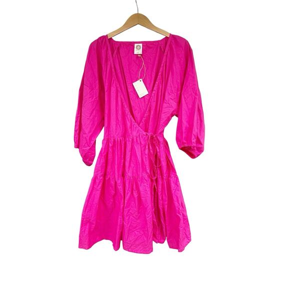 Bali Elf Handmade Honey Bunny Wrap Mini Dress Fushia Cotton Minimalist XXL - Picture 1 of 11
